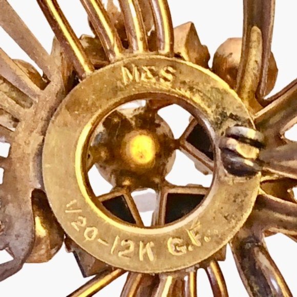 M&S Rhinestone Bow Brooch 1/20 12K Gold Filled Vintage Signed 1950s - Picture 3 of 16